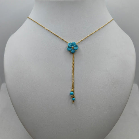 Girocollo oro 18k pendente turchese forma fiore 44.5 cm 4.70 gr | Gioiellitosti.it