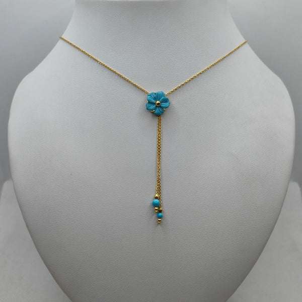 Girocollo oro 18k pendente turchese forma fiore 44.5 cm 4.70 gr | Gioiellitosti.it
