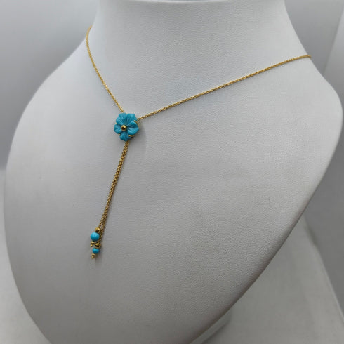 Girocollo oro 18k pendente turchese forma fiore 44.5 cm 4.70 gr | Gioiellitosti.it