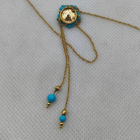 Girocollo oro 18k pendente turchese forma fiore 44.5 cm 4.70 gr | Gioiellitosti.it