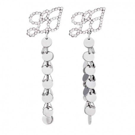 Orecchini Liu Jo LJ723 pendenti in acciaio con logo cristalli | Gioiellitosti.it