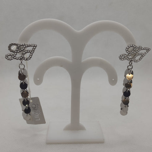 Orecchini Liu Jo LJ723 pendenti in acciaio con logo cristalli | Gioiellitosti.it