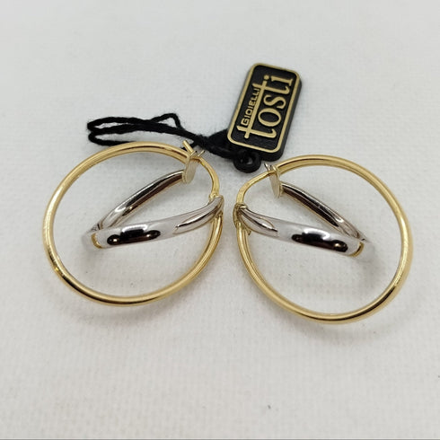 Orecchini oro bianco e giallo 18 kt a cerchio doppio 4,40 gr | Gioiellitosti.it