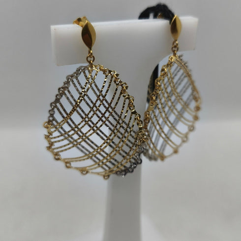 Orecchini pendenti traforati oro 18k 2 colori 6.70 gr | Gioiellitosti.it