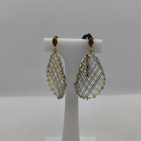 Orecchini pendenti traforati oro 18k 2 colori 6.70 gr | Gioiellitosti.it