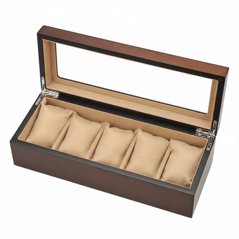 Porta Orologi Uomo – Scatola in Legno 5 Posti Top in Vetro | Gioiellitosti.it