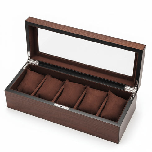 Porta Orologi Uomo – Scatola in Legno 5 Posti Top in Vetro | Gioiellitosti.it