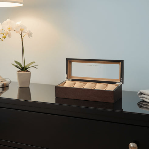 Porta Orologi Uomo – Scatola in Legno 5 Posti Top in Vetro | Gioiellitosti.it
