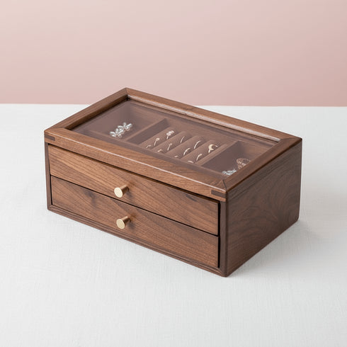 Portagioie con cassetti legno vetro trasparente | Gioiellitosti.it