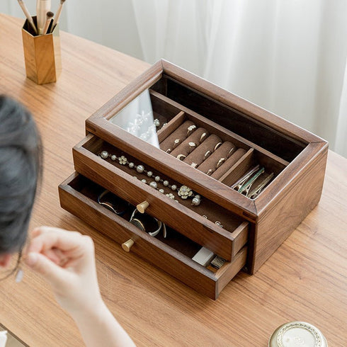 Portagioie con cassetti legno vetro trasparente | Gioiellitosti.it