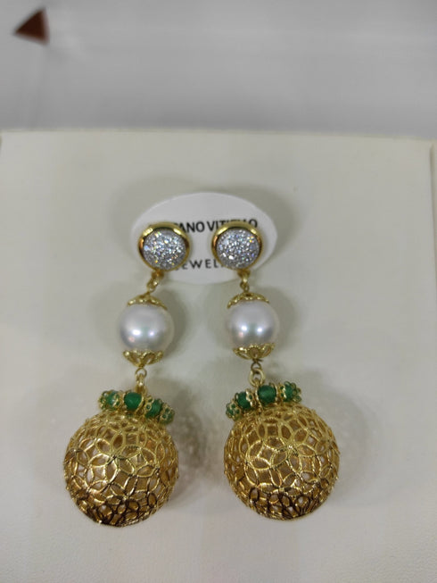 Orecchini Pendenti Perle Zirconi Argento 925 Vitiello J | Gioiellitosti.it