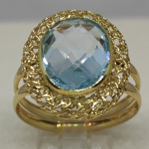 Anello donna oro 18 kt pietra topazio azzurro 3 gr | Gioiellitosti.it