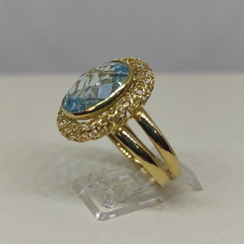 Anello donna oro 18 kt pietra topazio azzurro 3 gr | Gioiellitosti.it
