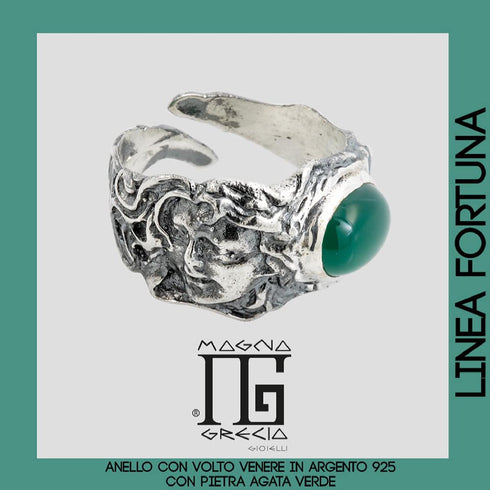 Anello fascia argento 925 agata verde Magna Grecia | Gioiellitosti.it