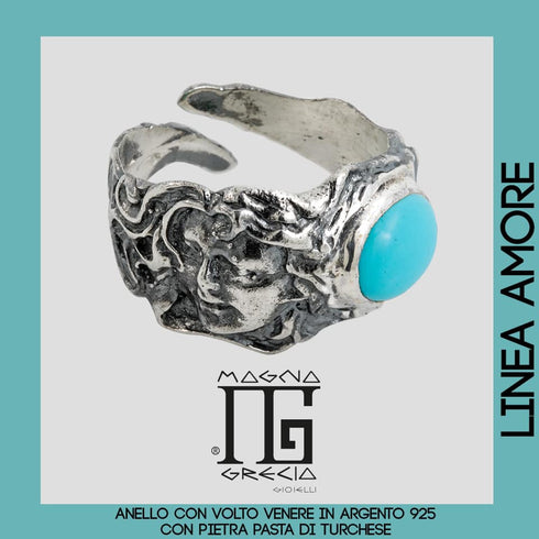 Anello fascia argento 925 e pietra turchese Magna Grecia | Gioiellitosti.it