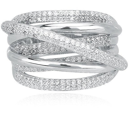 Anello Mabina fascia intrecciata Argento 925 Zirconi 523151 | Gioiellitosti.it