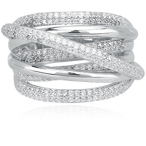 Anello Mabina fascia intrecciata Argento 925 Zirconi 523151 | Gioiellitosti.it