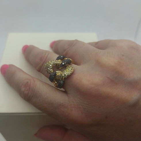 Anello oro 18 kt donna 2 colori oro con pietre 8,80 gr | Gioiellitosti.it