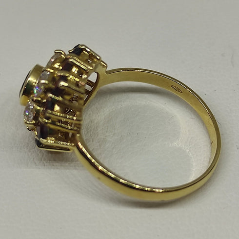 Anello oro 18 kt donna con granato rosso e zirconi forma Fiore | Gioiellitosti.it