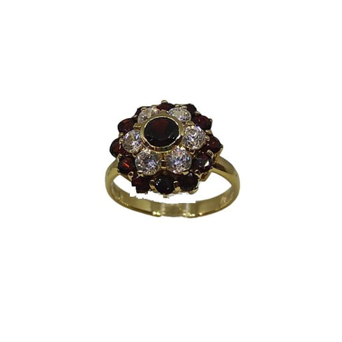 Anello oro 18 kt donna con granato rosso e zirconi forma Fiore | Gioiellitosti.it