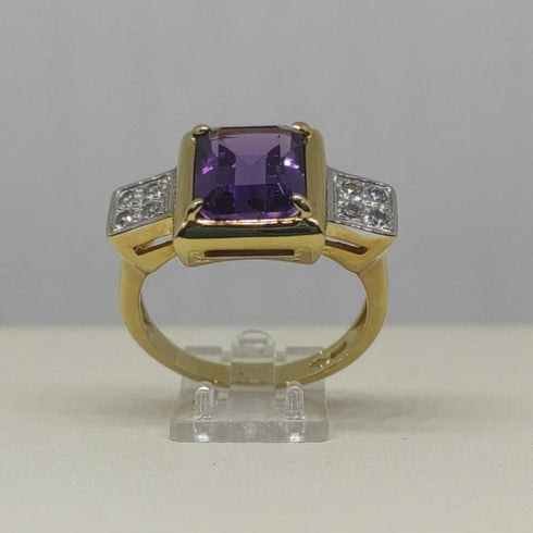 Anello oro 18 kt donna con pietra Ametista e zirconi bianchi | Gioiellitosti.it