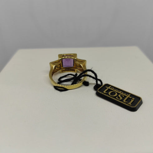 Anello oro 18 kt donna con pietra Ametista e zirconi bianchi | Gioiellitosti.it