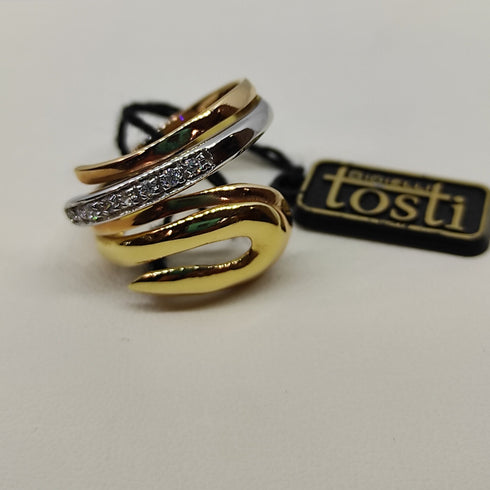 Anello oro 18 kt donna Fascia serpente 3 colori oro con pietre 6,50 gr | Gioiellitosti.it