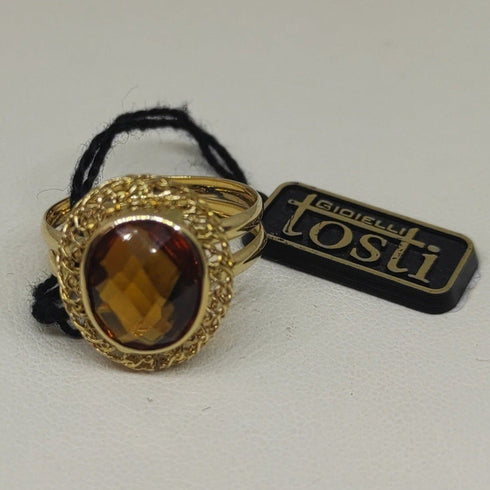 Anello oro 18 kt donna pietra topazio giallo madera 3gr | Gioiellitosti.it