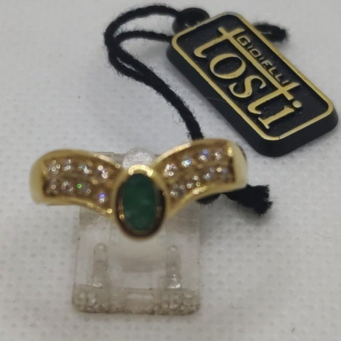 Anello oro 18k smeraldi e zirconi 5 gr misura 14 | Gioiellitosti.it