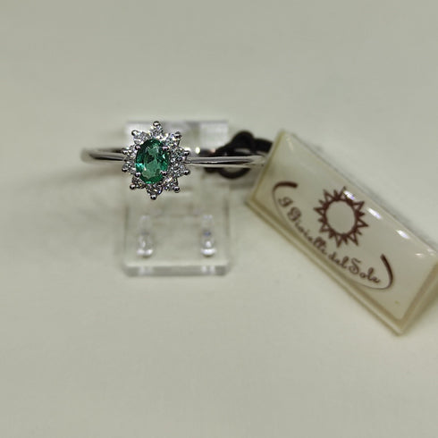 Anello Oro bianco 18k Diamanti 0,10 Smeraldi 0,30 | Gioiellitosti.it