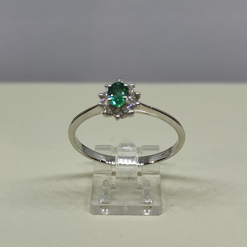 Anello Oro bianco 18k Diamanti 0,10 Smeraldi 0,30 | Gioiellitosti.it