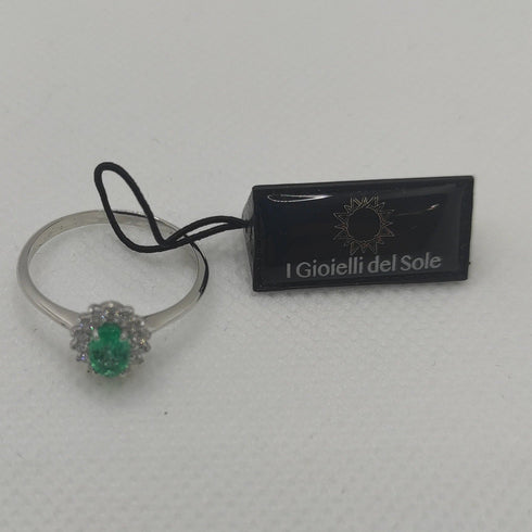 Anello Oro bianco 18k Diamanti 0,15 Smeraldi 0,60 | Gioiellitosti.it