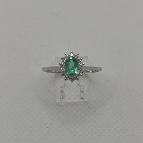 Anello Oro bianco 18k Diamanti 0,15 Smeraldi 0,60 | Gioiellitosti.it