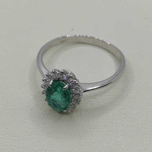 Anello Oro bianco 18k Diamanti 0,20 Smeraldi 1,02 | Gioiellitosti.it