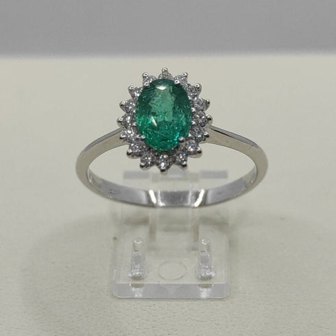 Anello Oro bianco 18k Diamanti 0,20 Smeraldi 1,02 | Gioiellitosti.it