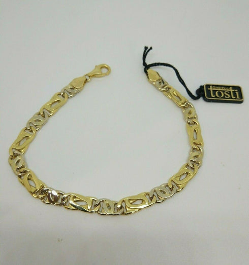 Bracciale Oro 18 kt catena bicolore 22 cm 7 mm 13,20 gr Solid 18k gold bracelet | Gioiellitosti.it