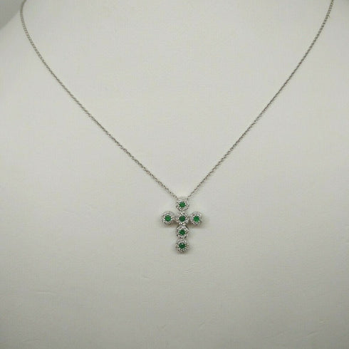 Collana Croce oro bianco 18k Diamanti 0,10 Smeraldi 0,10 | Gioiellitosti.it