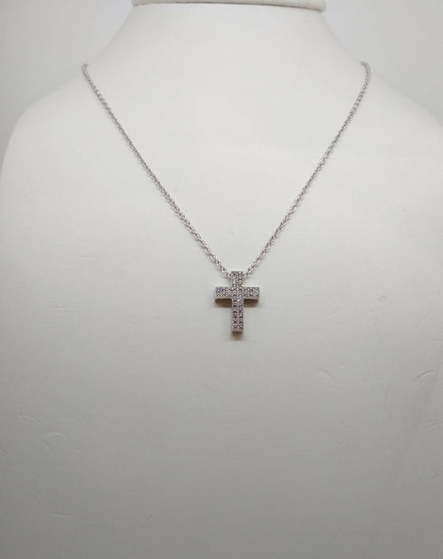 Collana Croce argento zirconi Girocollo MABINA 553015 | Gioiellitosti.it