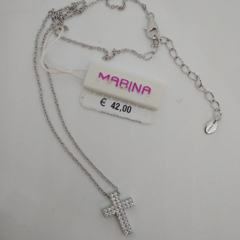 Collana Croce argento zirconi Girocollo MABINA 553015 | Gioiellitosti.it