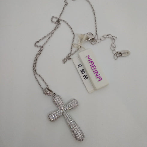 Collana Croce Argento e Zirconi Girocollo MABINA 553014 | Gioiellitosti.it