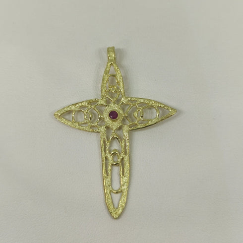 Ciondolo Croce oro 18k donna pendente pietra rubino gr 3,40 | Gioiellitosti.it