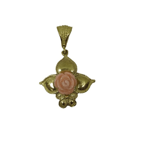 Ciondolo oro 18k donna Fiore con corallo rosa gr 4,00 | Gioiellitosti.it
