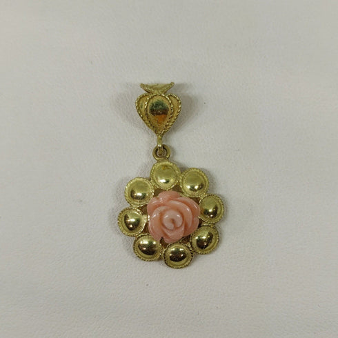 Ciondolo oro 18k donna Fiore con corallo rosa gr 4,60 | Gioiellitosti.it