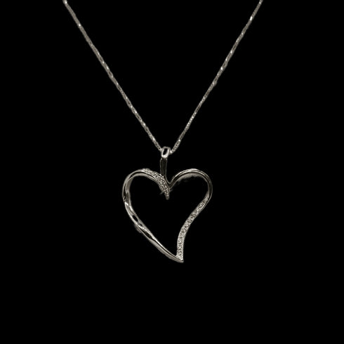Collana ciondolo cuore oro bianco 18k diamanti 0,13 F | Gioiellitosti.it