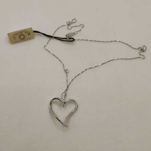 Collana ciondolo cuore oro bianco 18k diamanti 0,13 F | Gioiellitosti.it