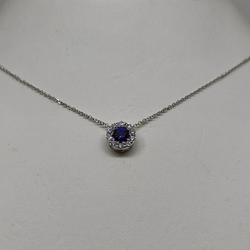 Collana Punto Luce oro bianco 18k diamanti zaffiro blu | Gioiellitosti.it