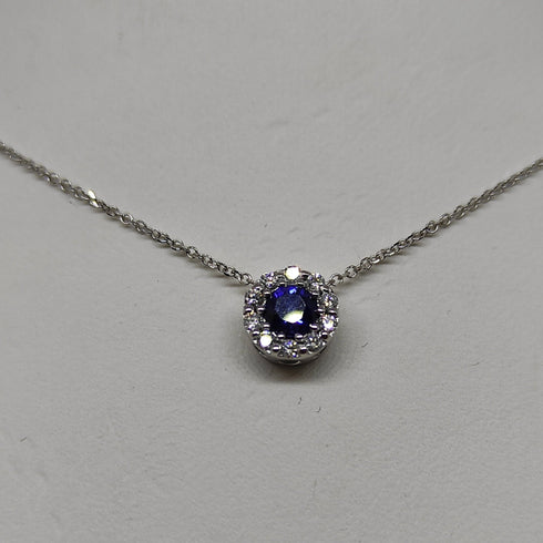 Collana Punto Luce oro bianco 18k diamanti zaffiro blu | Gioiellitosti.it
