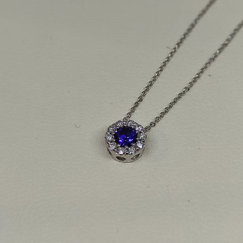 Collana Punto Luce oro bianco 18k diamanti zaffiro blu | Gioiellitosti.it