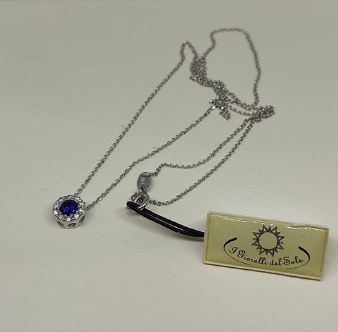 Collana Punto Luce oro bianco 18k diamanti zaffiro blu | Gioiellitosti.it