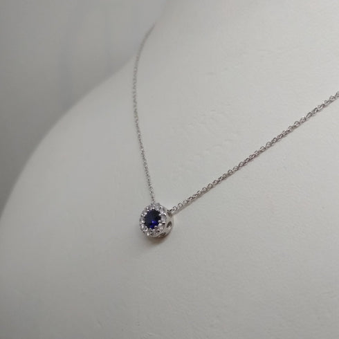 Collana Punto Luce oro bianco 18k diamanti zaffiro blu | Gioiellitosti.it